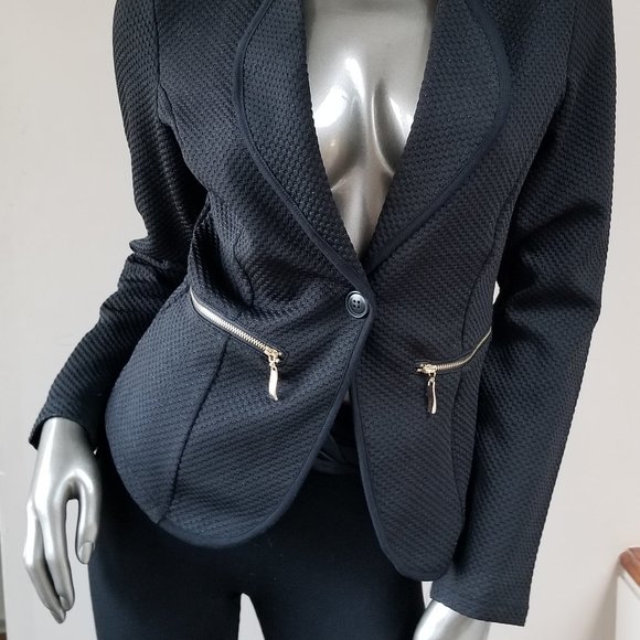 Black Blazer with Metal Zipper Pockets - with Free Gift - Picture 2 of 4